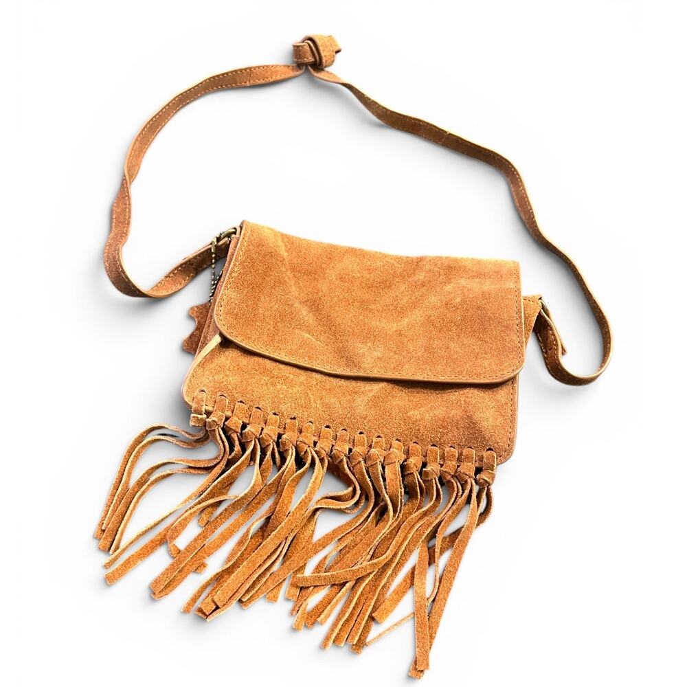 H&M leather suede fringe crossbody bag purse Bohemian Western Festival tassel - Picture 4 of 10